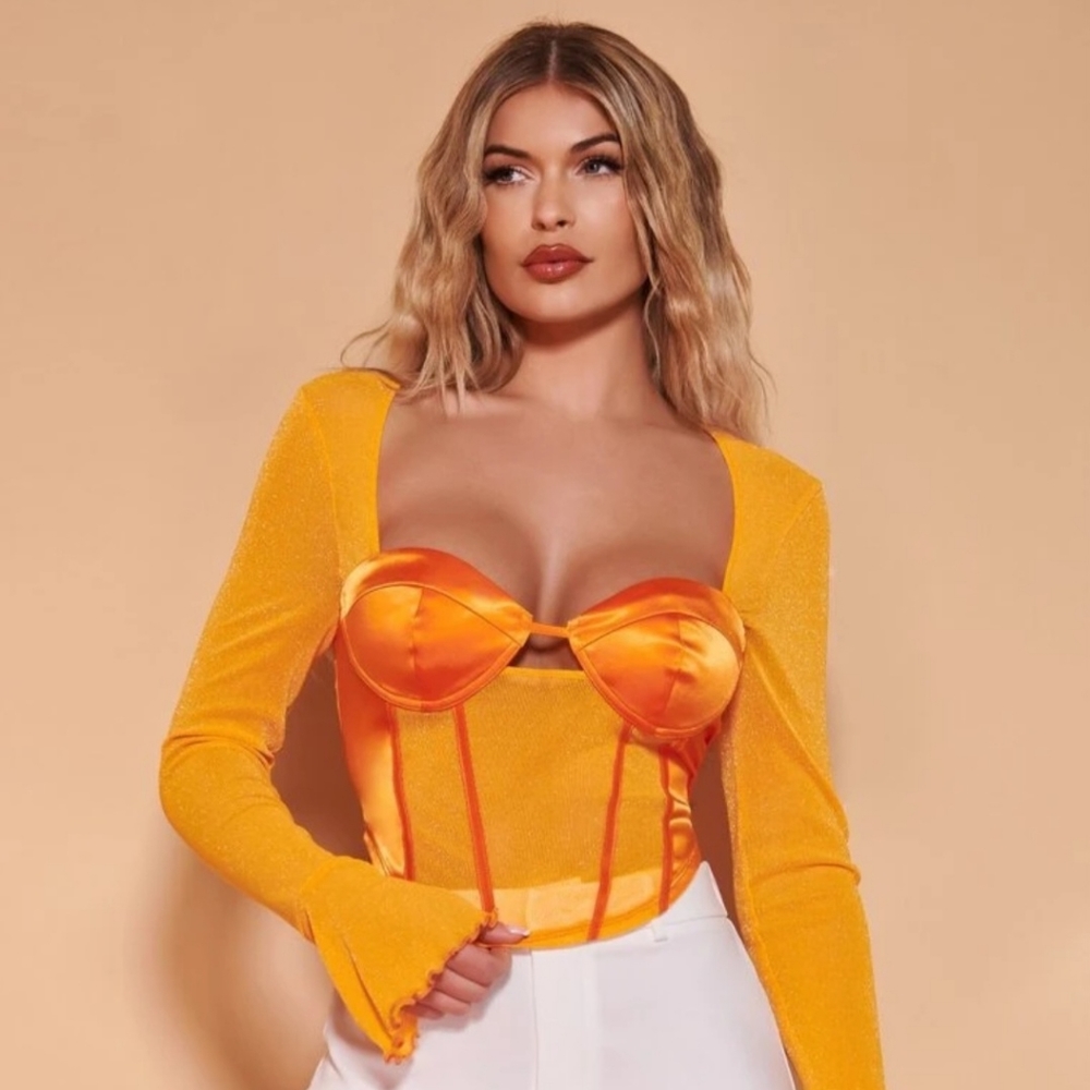 Neck Seam Front Mesh Panel Bustier Crop Top